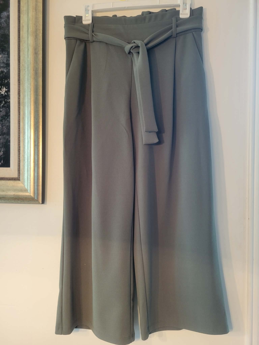 Wide-Leg Tie-Belt Pants in Olive